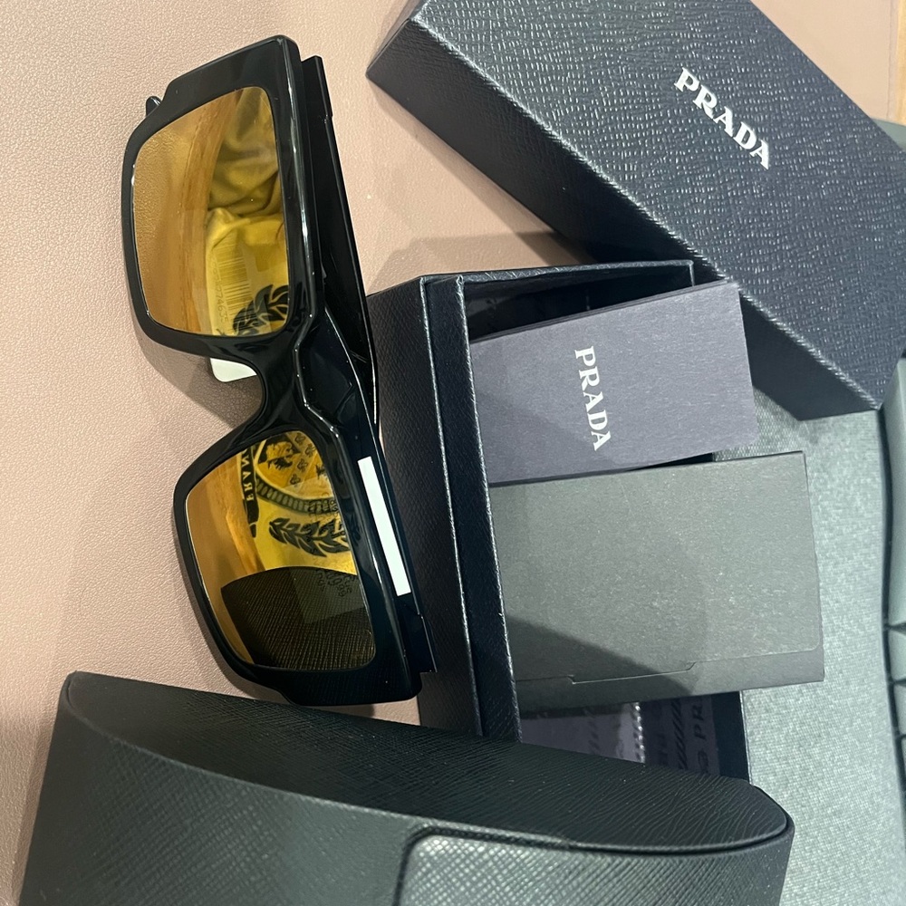 Prada Black and Gold Geometric Sunglasses - Brand New